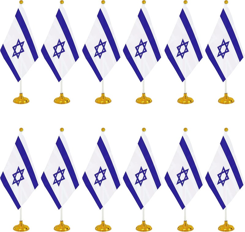 WXTWK 12 Pack Israel Flag israeli Desk Flag Small Mini israeli Table Flags With Stand Base,Home Office Festival Events Celebration Decorations - Image 1